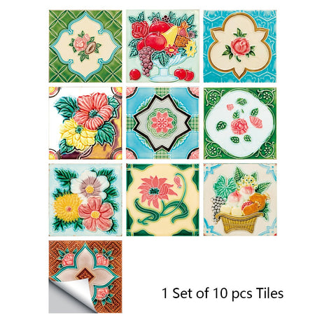 Mosaic 10-Piece Imitation Ceramic Tile Stickers Set for Home Decoration