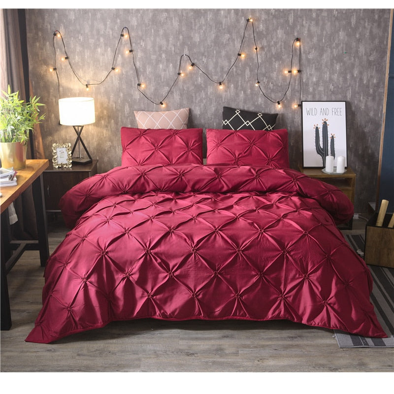Luxury White Pinch Pleat Duvet Cover Set for Twin/Queen/King