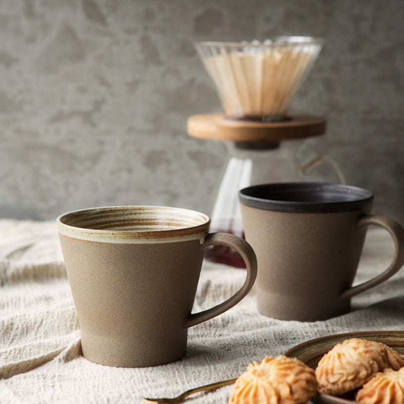 Coarse pottery coffee cup and plate set creative handmade retro coffee cup artistic cup plate milk cup Julia M Home & Kitchen