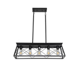 5-light farmhouse pendant light, metal pendant light island fixture, modern rectangular island light, pure black (no bulb)