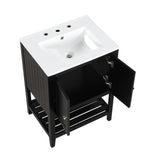 24" Black Modern Sleek Bathroom Vanity Elegant Ceramic Sink with Solid Wood Frame Open Style Shelf