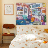 Cartoon-Style Cotton Bedside Tapestry for Dormitory Decor - Julia M LifeStyles