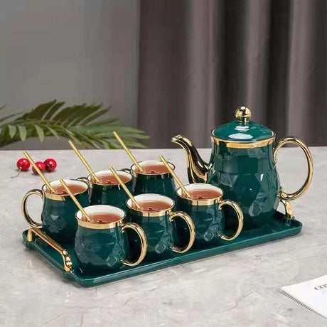 Ceramic Tea Set - Handmade Green Porcelain Teaware Ceramic Tea Set - Handmade Green Porcelain Teaware 3256804135460040-1POT 6CUP 1TRAY Drinkware Sets 324