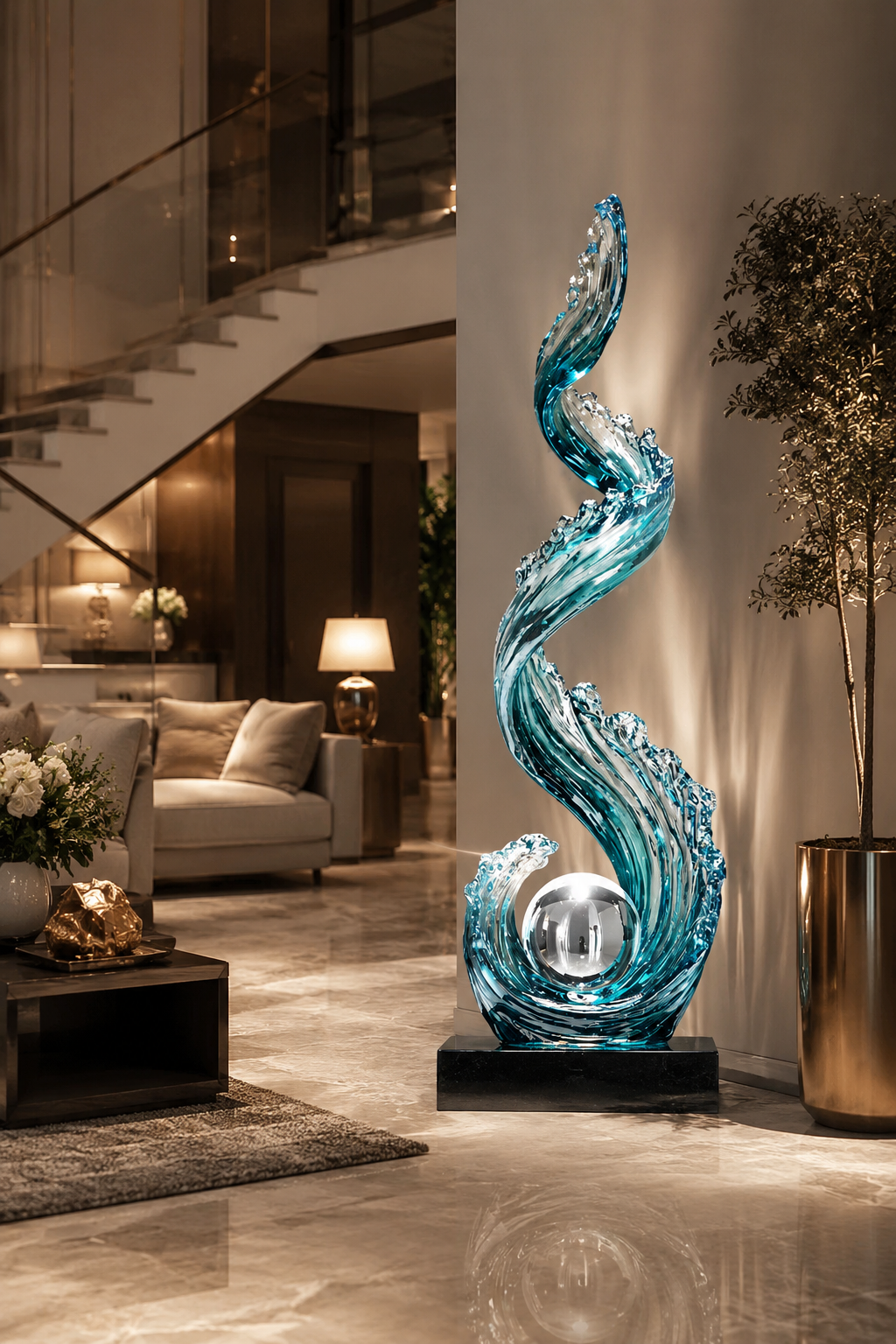 Julia M™ Grand Foyer sculptural floor lamp with integrated LED illumination and elegant architectural design