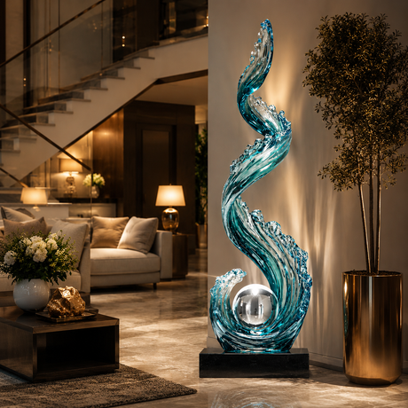 Julia M™ Grand Foyer sculptural floor lamp with integrated LED, elegant architectural art piece for luxury interiors