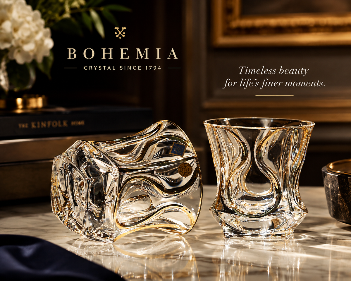 Gold-Accent Crystal Whiskey Glasses