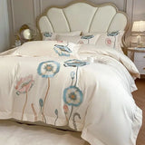 Chic Embroidery Blooming Beige Duvet Cover set 100%Cotton Soft Comfy Beddng set Bed Sheet Pillowcases Double Queen King 4Pcs - Julia M LifeStyles