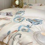 Chic Embroidery Blooming Beige Duvet Cover set 100%Cotton Soft Comfy Beddng set Bed Sheet Pillowcases Double Queen King 4Pcs - Julia M LifeStyles