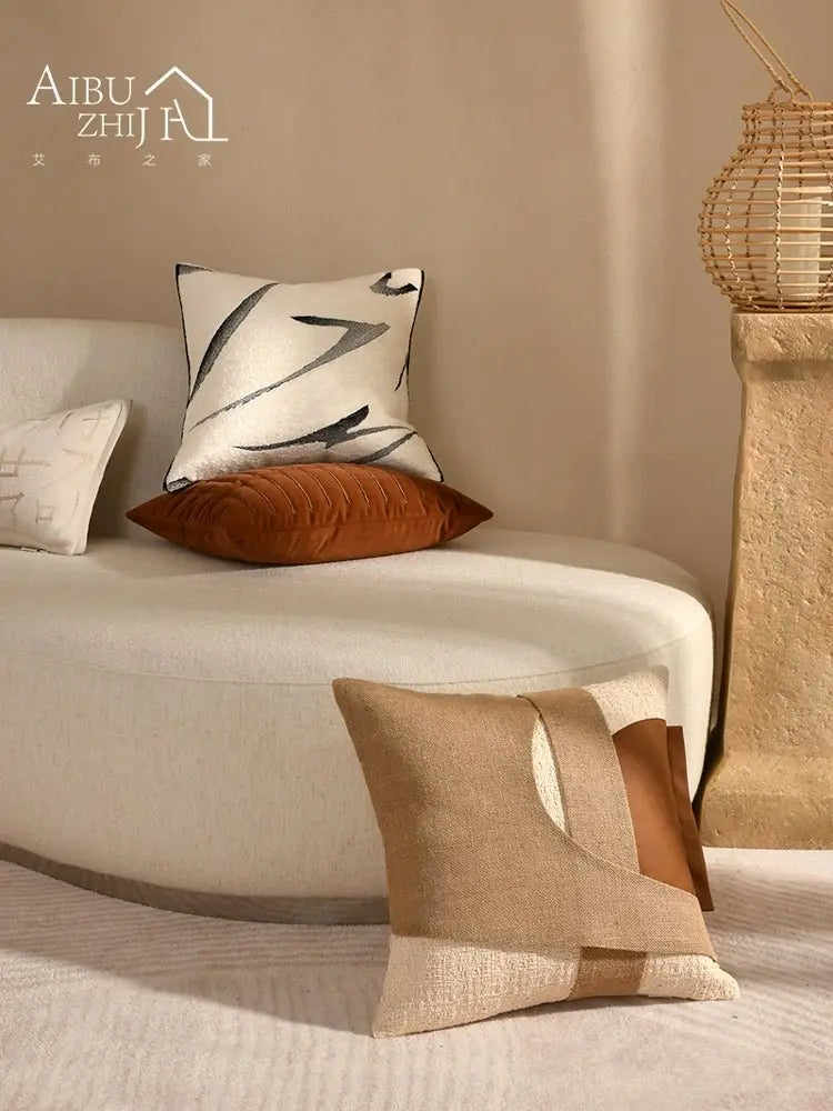 Classy Scandinavian Modern New Chinese Style Accessible Luxury Sofa Black and White Ink Painting Embroider Cotton Linen Classy Pillow Living Room Cushions - Julia M LifeStyles