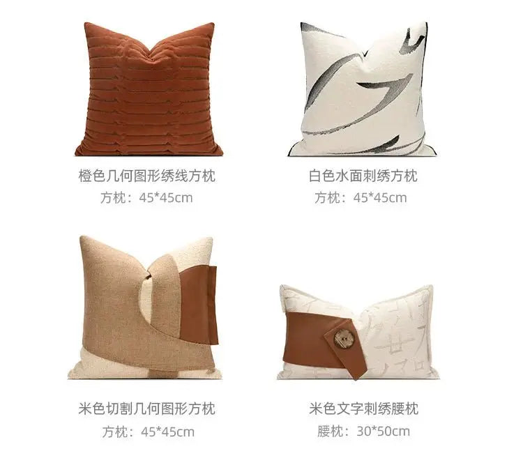 Classy Scandinavian Modern New Chinese Style Accessible Luxury Sofa Black and White Ink Painting Embroider Cotton Linen Classy Pillow Living Room Cushions - Julia M LifeStyles