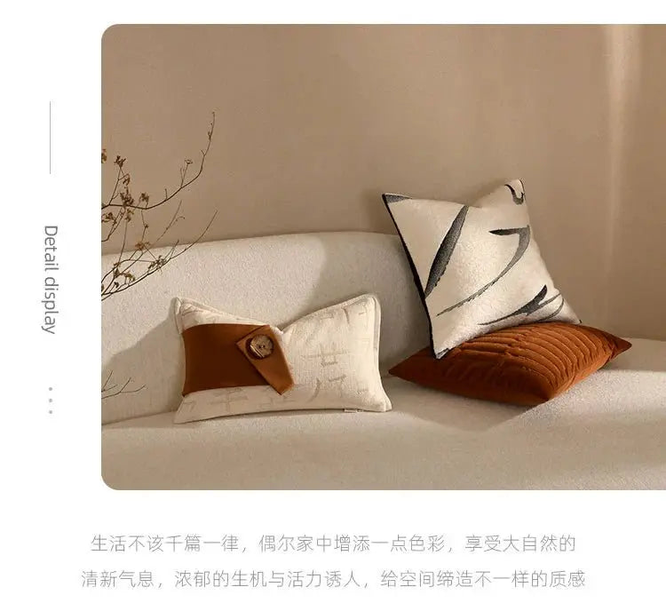 Classy Scandinavian Modern New Chinese Style Accessible Luxury Sofa Black and White Ink Painting Embroider Cotton Linen Classy Pillow Living Room Cushions - Julia M LifeStyles
