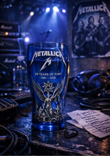 Metallica 45 Years of Fury Commemorative Glass, Vintage Heavy Metal Band Beer Mug, 3D Relief Blue Drinking Glass Rock Music