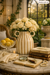 Hand drawn dual ear striped niche ceramic vase dining table flower arrangement ornament large belly simple floral ware