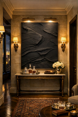 Obsidian Relief Canvas | Handmade Black Impasto Abstract Wall Art