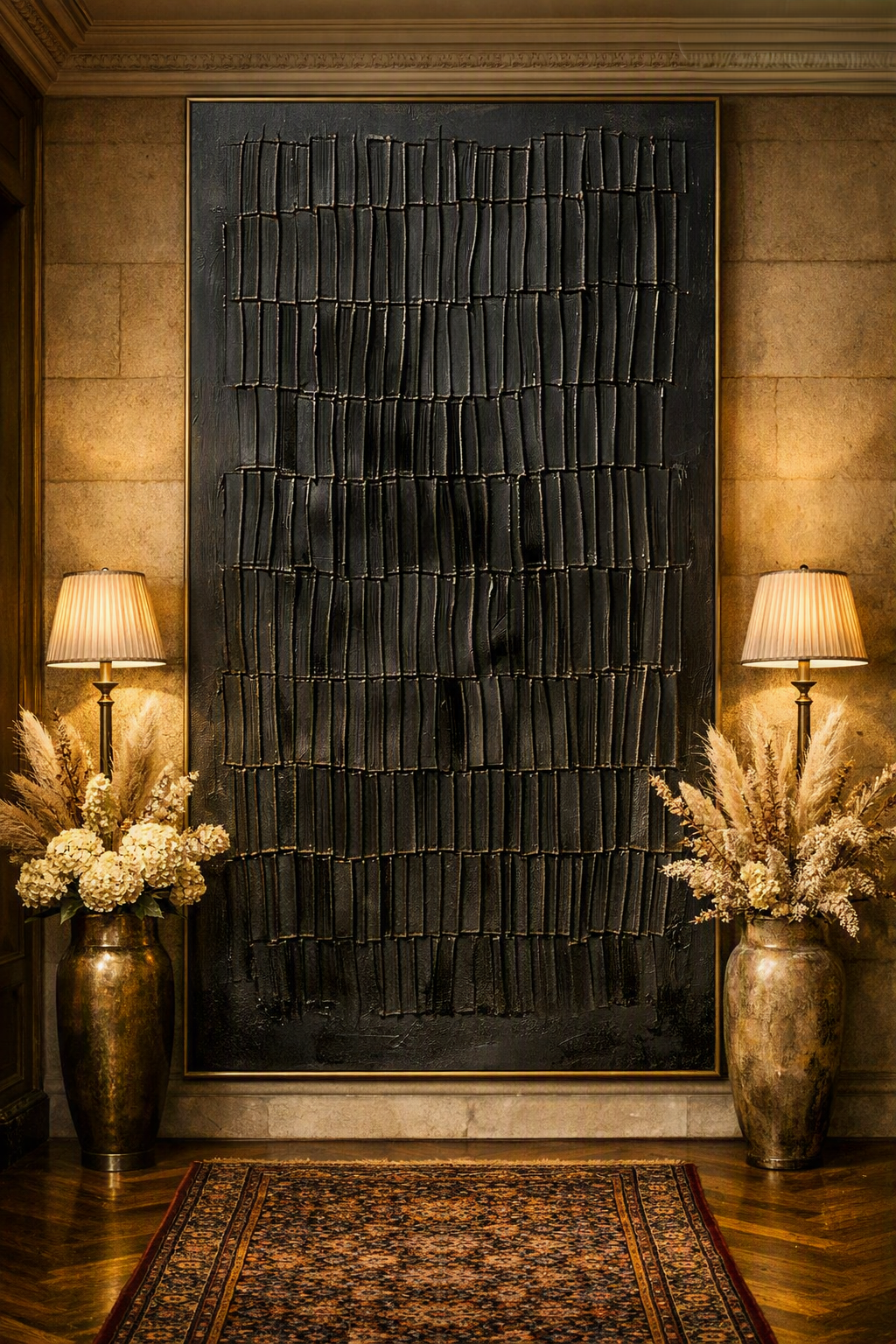 Obsidian Relief Canvas | Handmade Black Impasto Abstract Wall Art