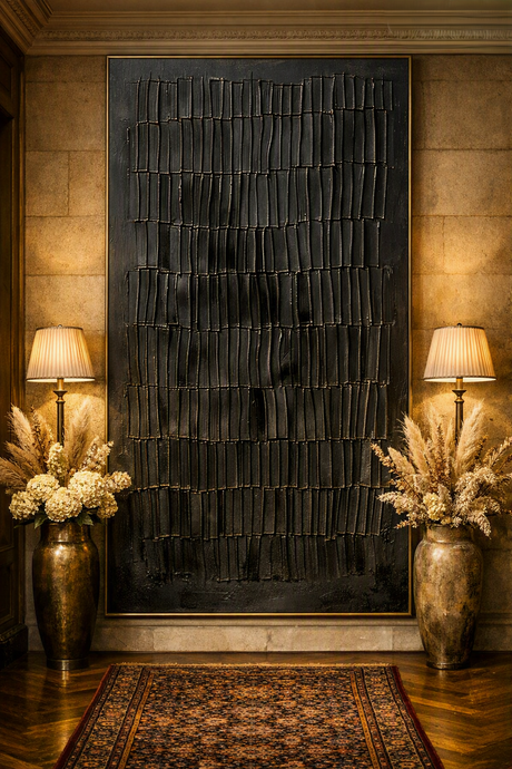 Obsidian Relief Canvas | Handmade Black Impasto Abstract Wall Art