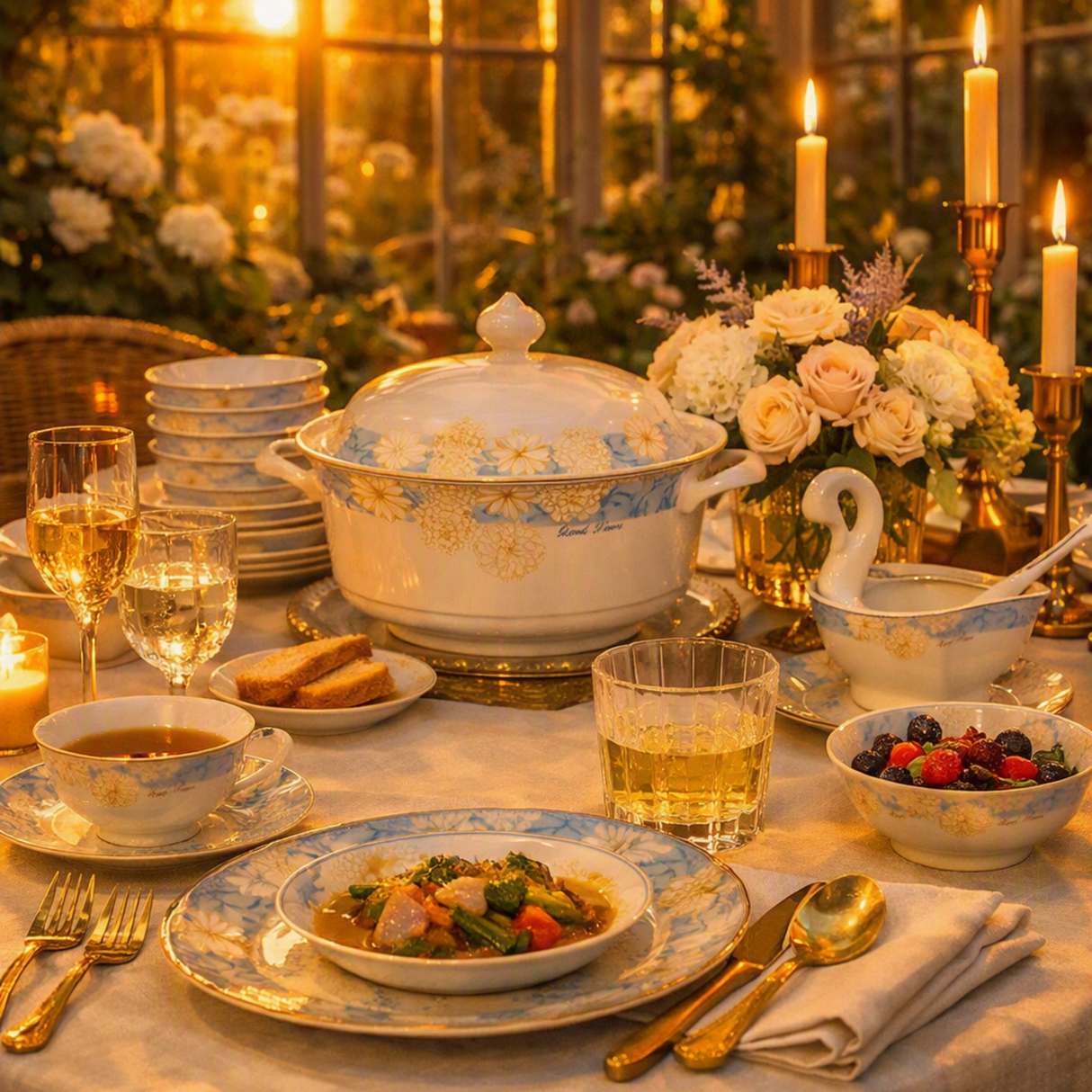 The Dynasty Evening Tableware Set | 16-Piece New Bone China Collection