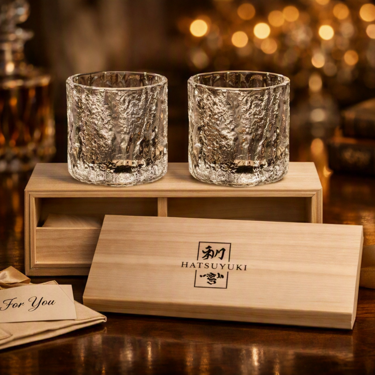 Crystal Whiskey Glass Set with Coasters