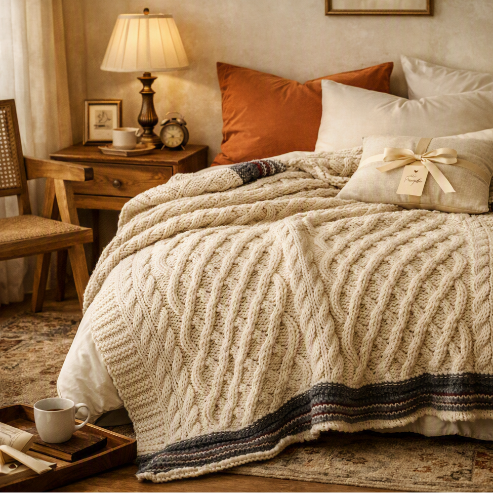 High-End Off-White Knitted Blanket