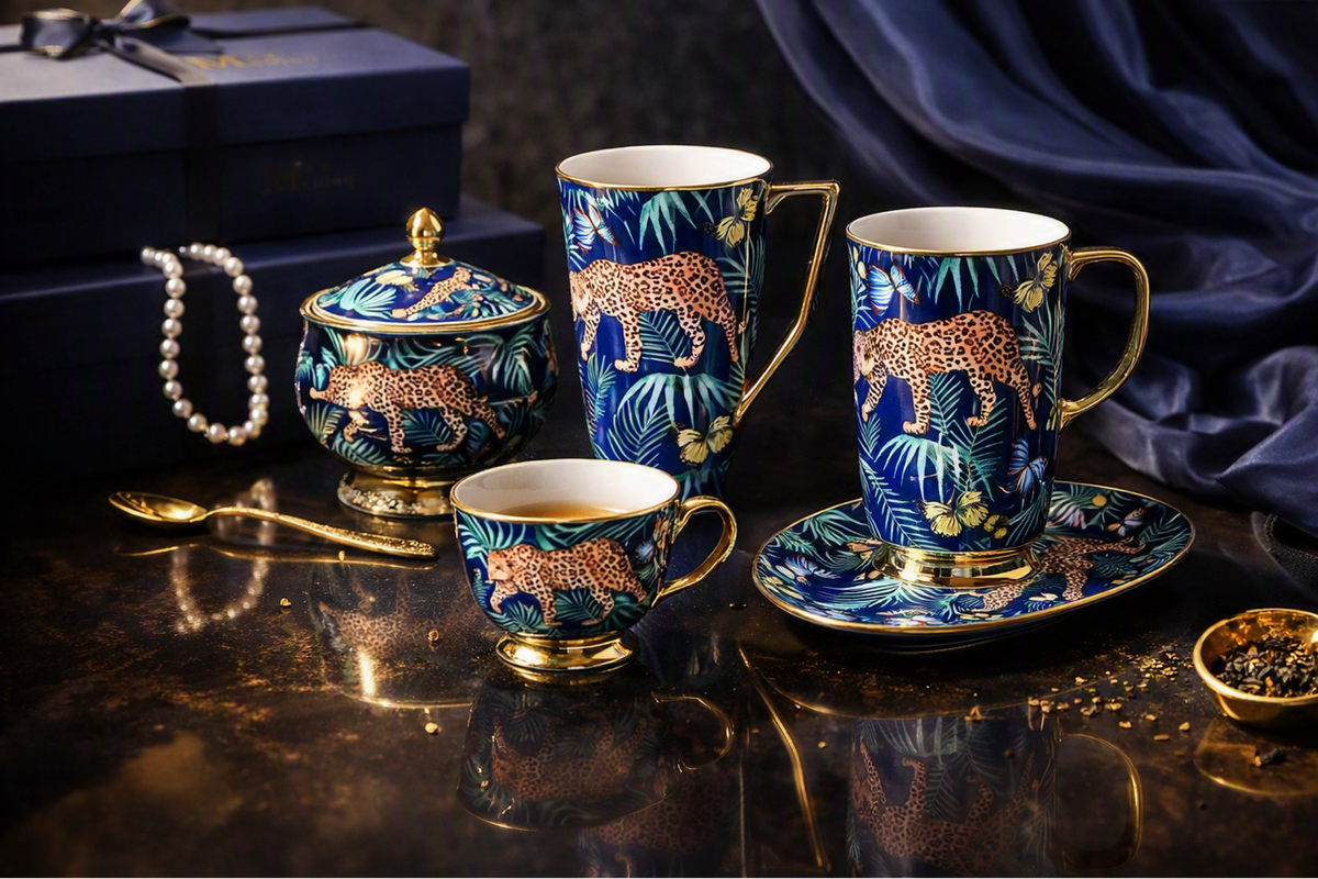 Jungle Cheetah Bone China Coffee Cup & Mug Set