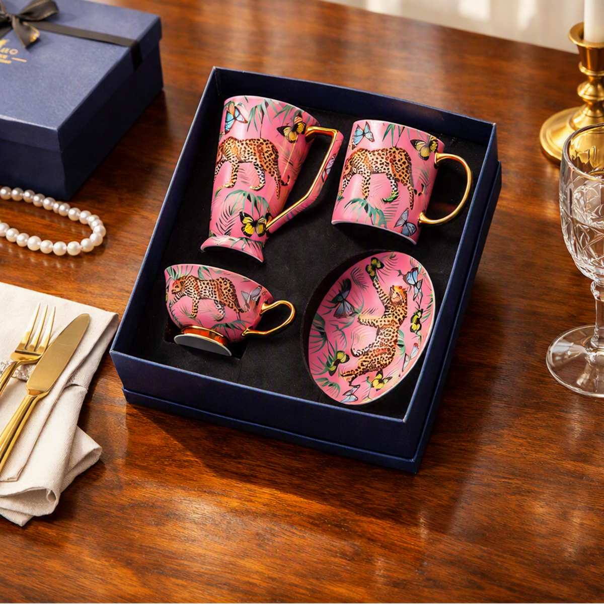 Jungle Cheetah Bone China Coffee Cup & Mug Set