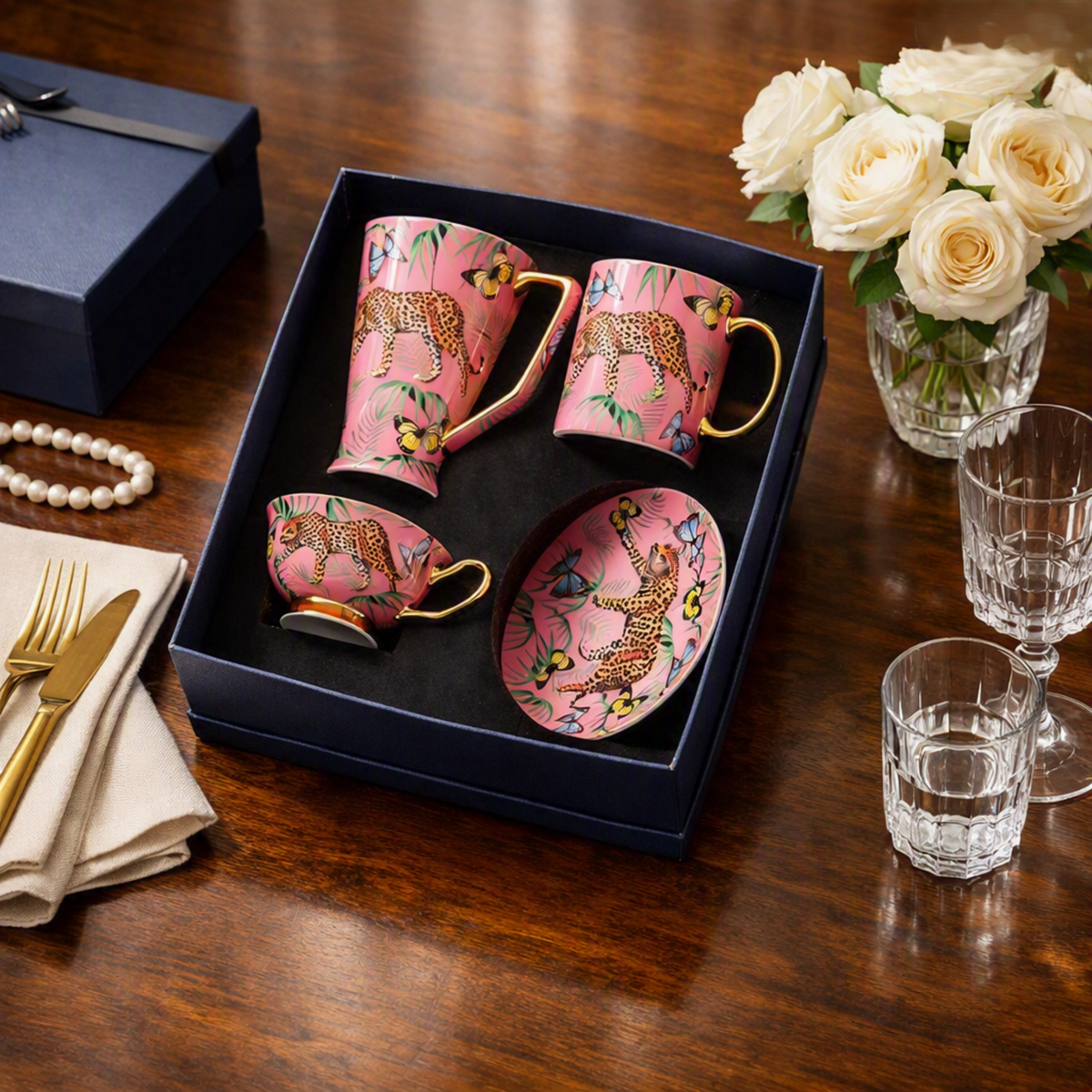 Jungle Cheetah Bone China Coffee Cup & Mug Set
