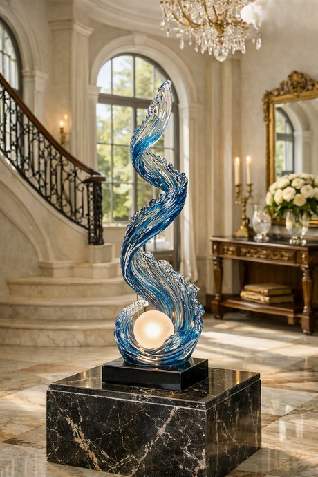 Grand Foyer Sculptural LED Floor Lamp in Gray Blue