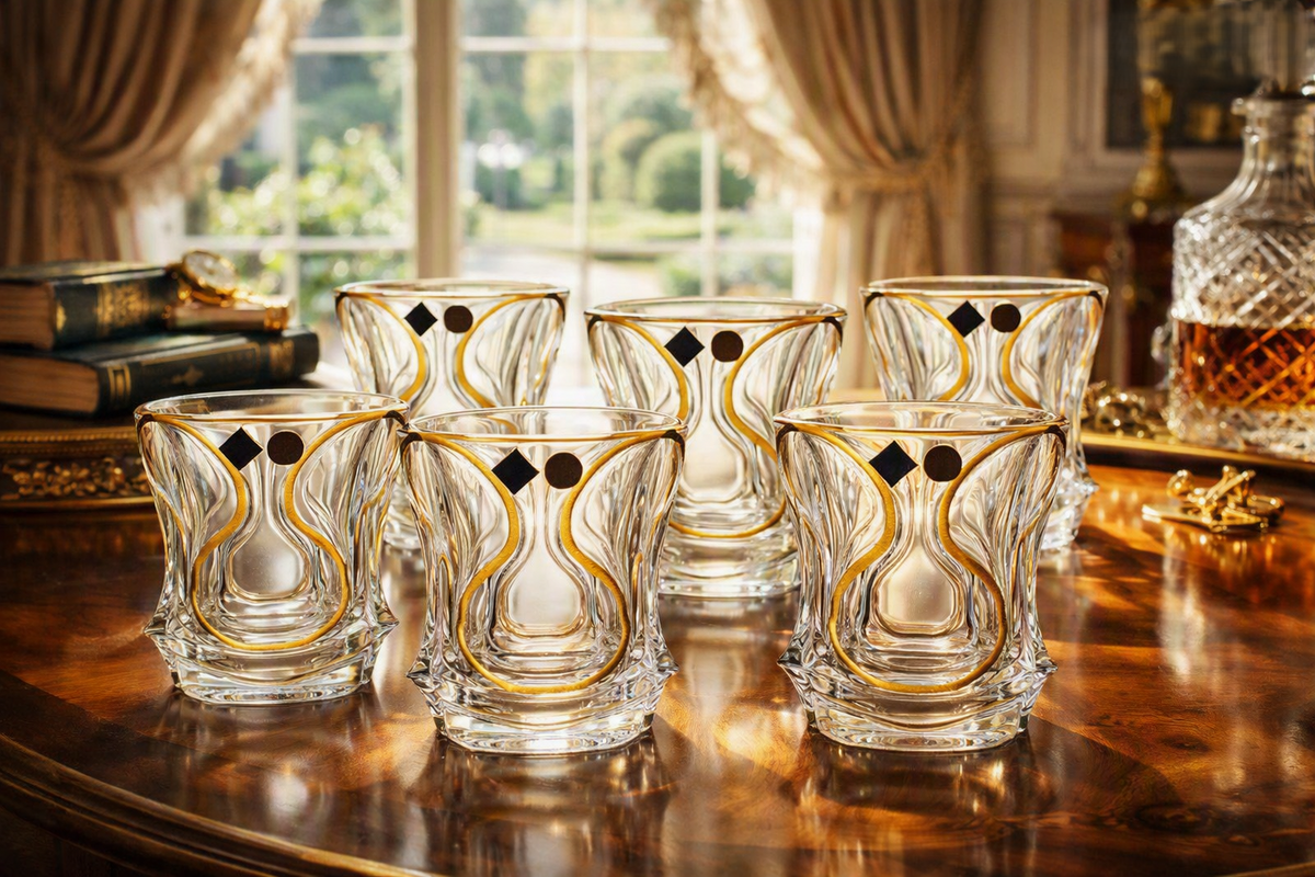 Gold-Accent Crystal Whiskey Glasses
