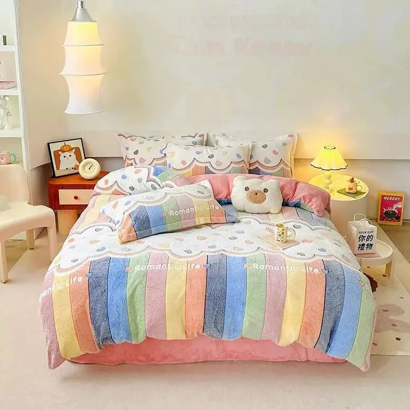 Warm Heart Flannel Fleece Duvet Cover Set - Julia M LifeStyles