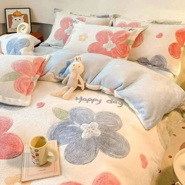 Warm Heart Flannel Fleece Duvet Cover Set - Julia M LifeStyles