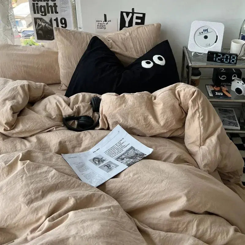 Ins washed cotton solid color four-piece suit can sleep naked in student dormitory 4 three-piece quilt cover - Julia M LifeStyles