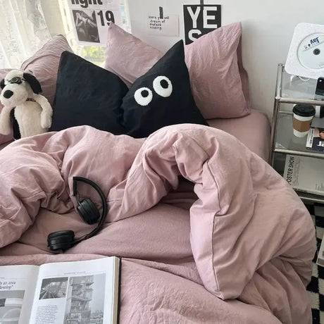 Ins washed cotton solid color four-piece suit can sleep naked in student dormitory 4 three-piece quilt cover - Julia M LifeStyles