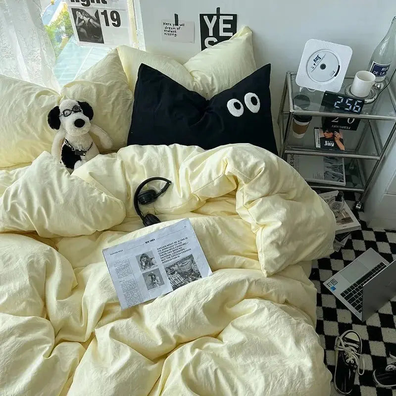 Ins washed cotton solid color four-piece suit can sleep naked in student dormitory 4 three-piece quilt cover - Julia M LifeStyles