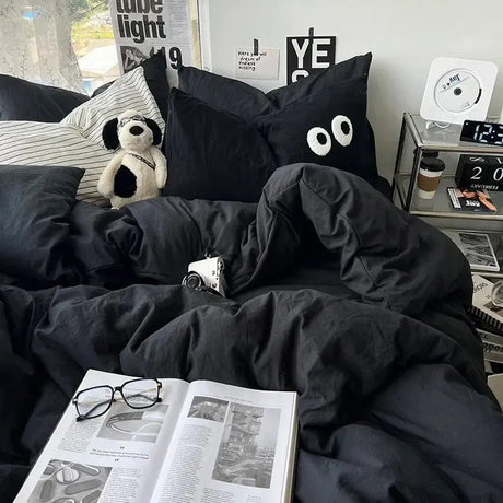 Ins washed cotton solid color four-piece suit can sleep naked in student dormitory 4 three-piece quilt cover - Julia M LifeStyles