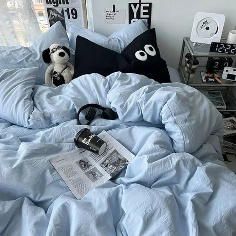 Ins washed cotton solid color four-piece suit can sleep naked in student dormitory 4 three-piece quilt cover - Julia M LifeStyles