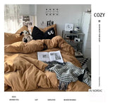 Ins washed cotton solid color four - piece suit can sleep naked in student dormitory 4 three - piece quilt cover - Julia M LifeStyles