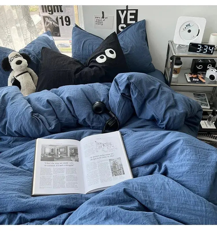 Ins washed cotton solid color four - piece suit can sleep naked in student dormitory 4 three - piece quilt cover - Julia M LifeStyles