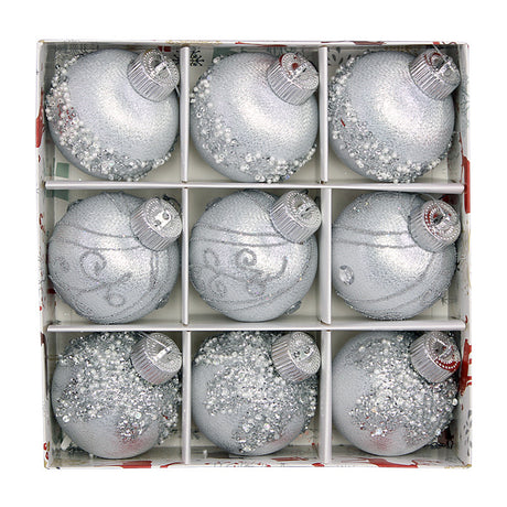 Christmas balls, silk balls, winding balls, painted balls, 8cm, 9pcs, boxed Christmas decorations