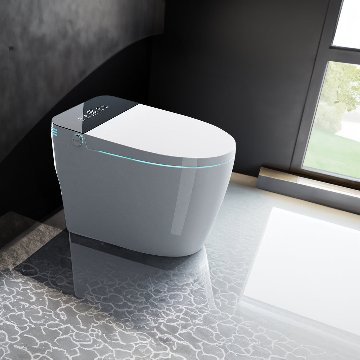 Smart Toilet with Heating, Portable Toilet with Automatic Opening and Closing, 1.28GPF Water Tank Free Toilet, White