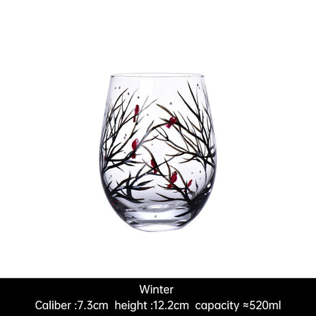 Light luxury ins crystal glass wine glass hand-painted household goblet four seasons painted wine glass