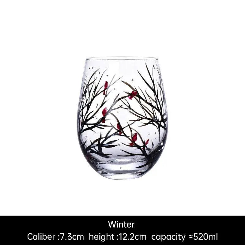 Hand-painted crystal glass wine goblet with four seasons design on premium heat-resistant crystal