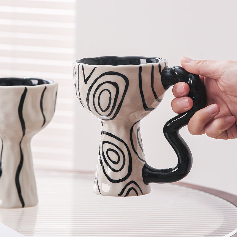 French Elegance Tall Stem Ceramic Mug Creative Ice Cream Cup Living Room Decor