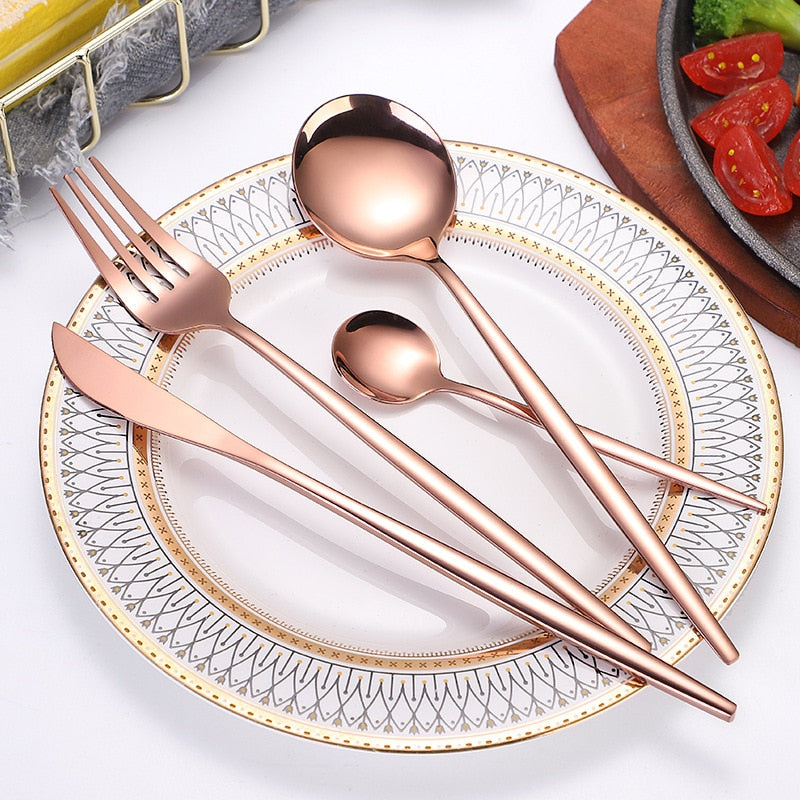 24pcs Gold Dinnerware Set Stainless Steel Tableware Set Knife Fork Spoon Luxury Cutlery Set Gift Box