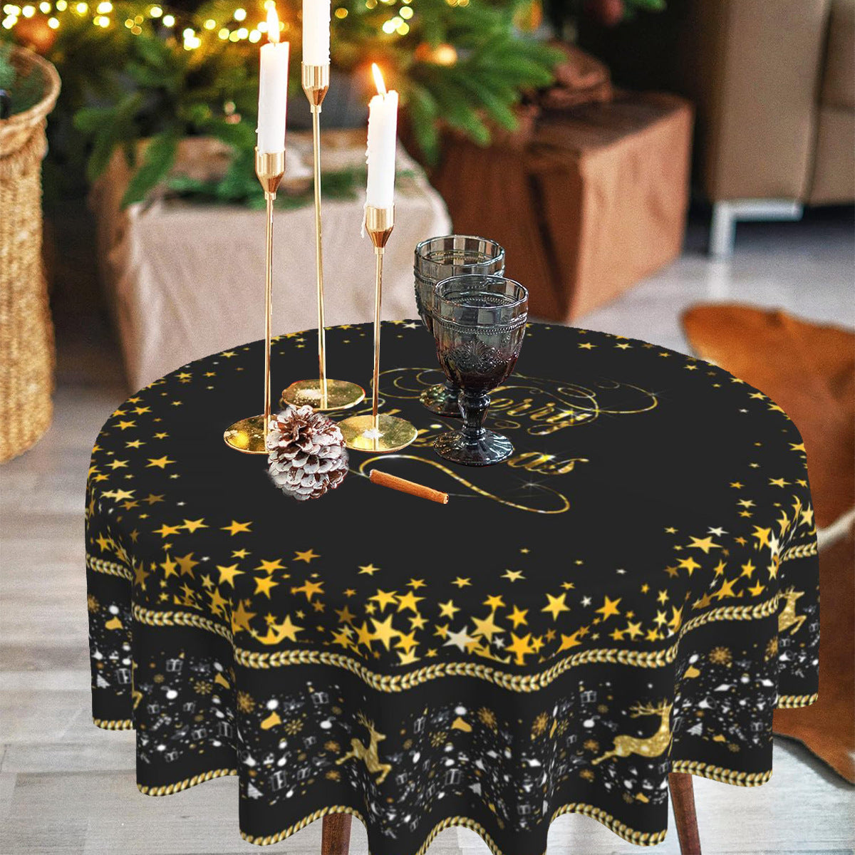 Christmas circular tablecloth home decoration indoor and outdoor desktop decoration cloth Julia M Home & Kitchen