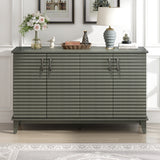 Side panel with 4-door large storage buffet, adjustable shelves and metal handles (antique gray)