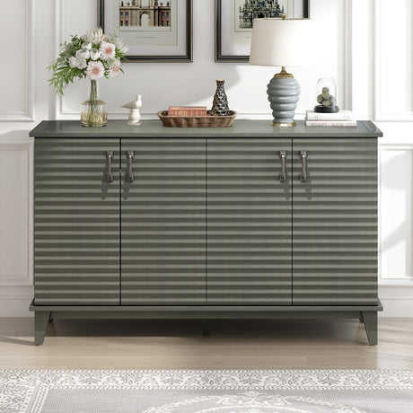 Side panel with 4-door large storage buffet, adjustable shelves and metal handles (antique gray)