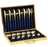 24pcs Gold Dinnerware Set Stainless Steel Tableware Set Knife Fork Spoon Luxury Cutlery Set Gift Box