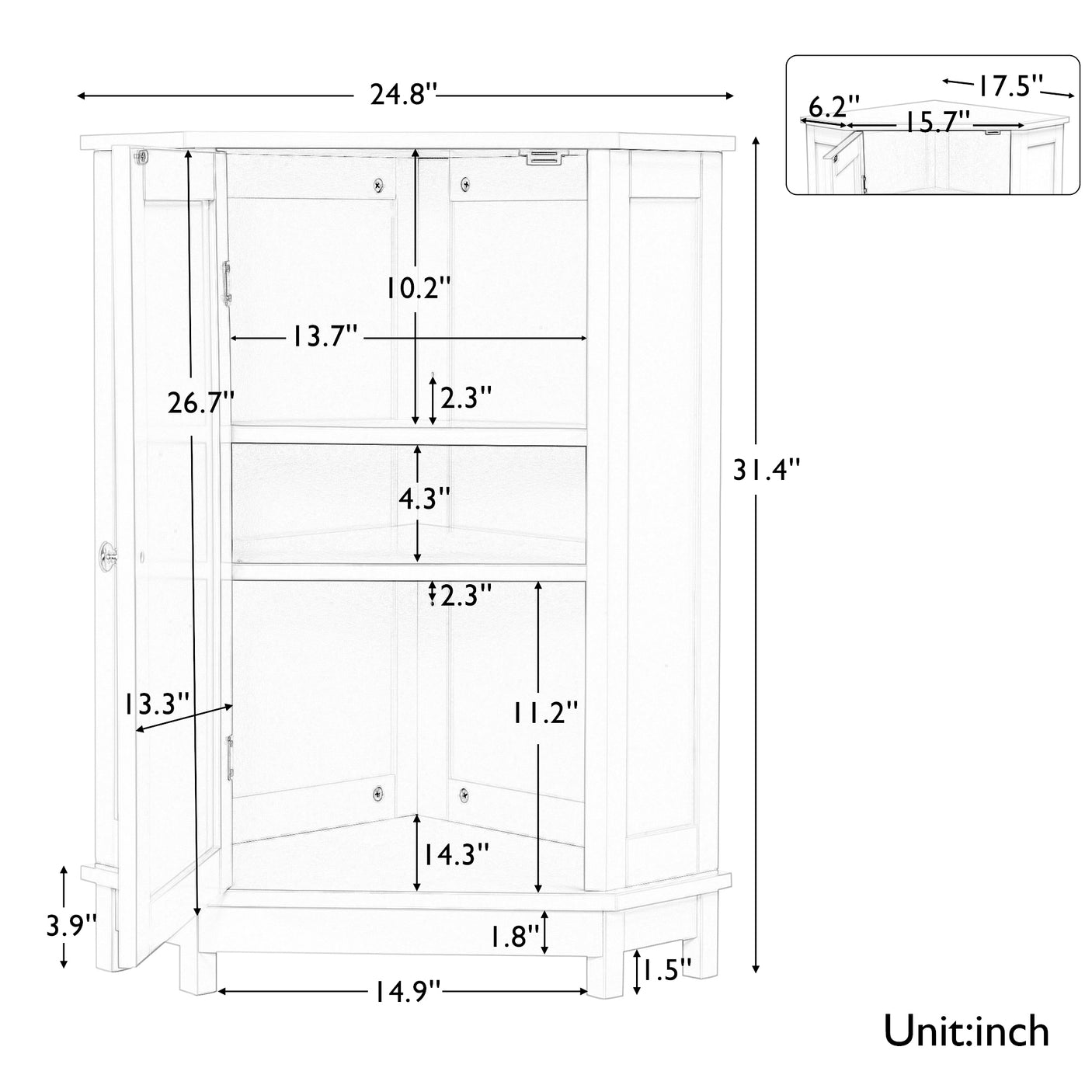 Black Bathroom Cabinet Triangle Corner Storage Cabinet with Adjustable Shelf Modern Style MDF Board - Julia M LifeStyles