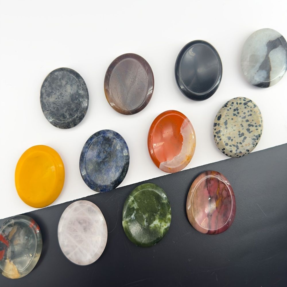Thumb Worry Stones Oval Massage Quartz Healing Crystal Chakra Energy Therapy Meditation Spiritual Natural Gemstone Decor eprolo