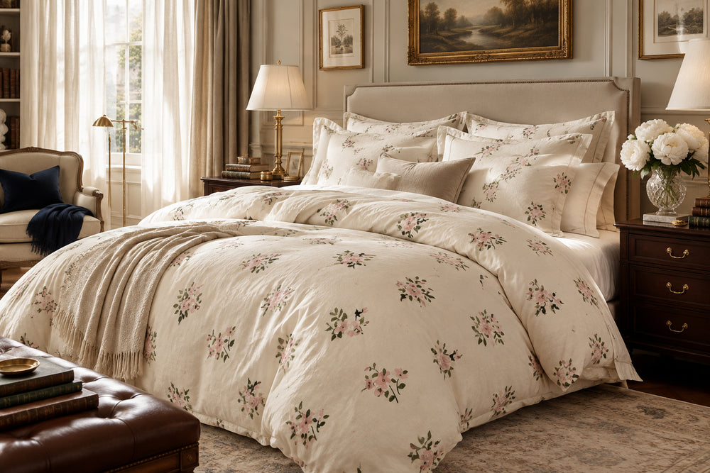 Floral Jacquard Cotton-Gauze Bedding Set